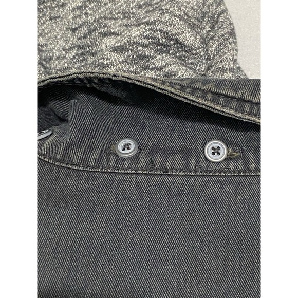Free People Women's Small Black Distressed Denim Jacket Knit Sleeves Hood Grunge - Picture 8 of 12